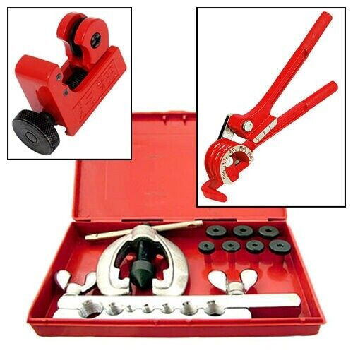 BRAKE FUEL PIPE REPAIR TOOL - METRIC/AF FLARING KIT + MINI BENDER + TUBE CUTTER