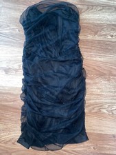 PrettyLittleThing Womens UK Size 8 Black Bandeau Strapless Knee Length Dress (EX