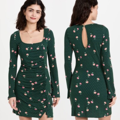 Free People Celia Emerald Jewel Floral Combo Dress Women's Sz Large NWT $108