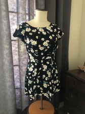 Women's Forever 21 Black Floral Daisy Print Mini Dress Size S Open Back Sundress