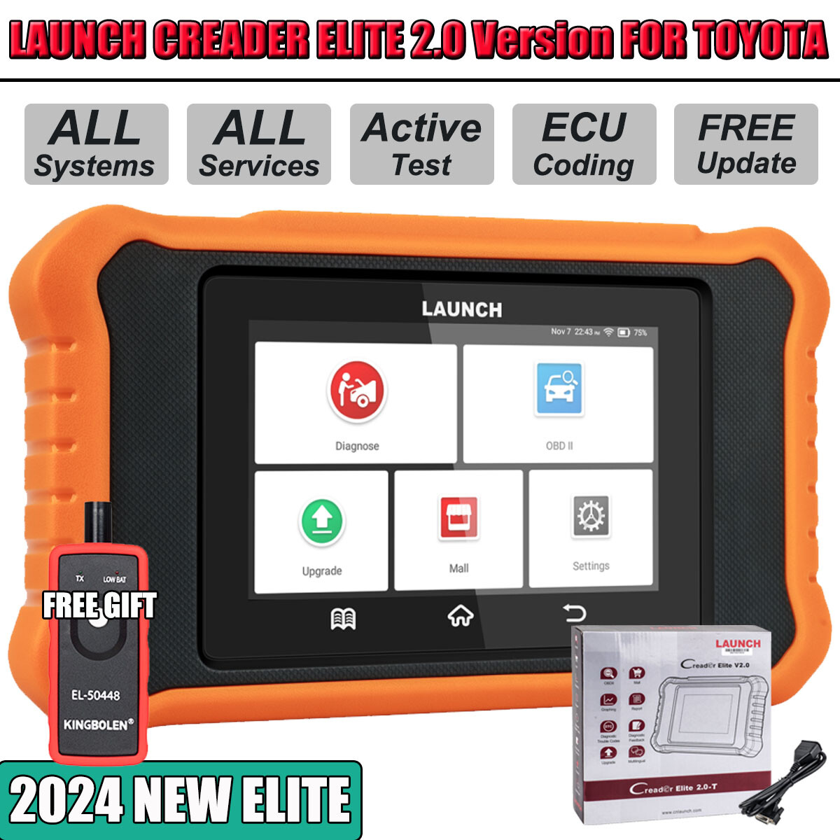 2024LAUNCH Creader Elite 2.0 FOR TOYOTA All Systems Car OBDII Diagnostic Scanner-image