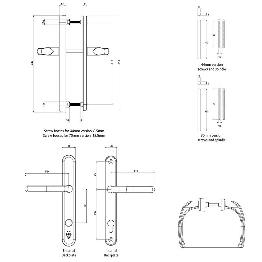 UPVC Door Handle Fab & Fix OFFSET 92mm/62mm White HIGH SECURITY 211mm Fixings - Image 2 of 4