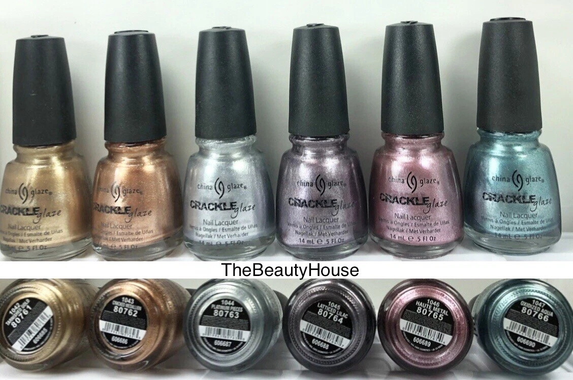 China Glaze Nail Polish CRACKLE METAL Collection Complete 6 Lacquers (1042-1047