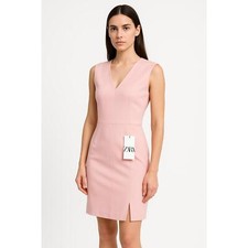 Zara Dress Pink Sheath Sleeveless V-Neck Slit M NWT