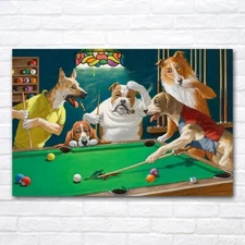 Dogs Playing Pool Billiards Painting Poster and Print Wall Art Canvas Home Decor