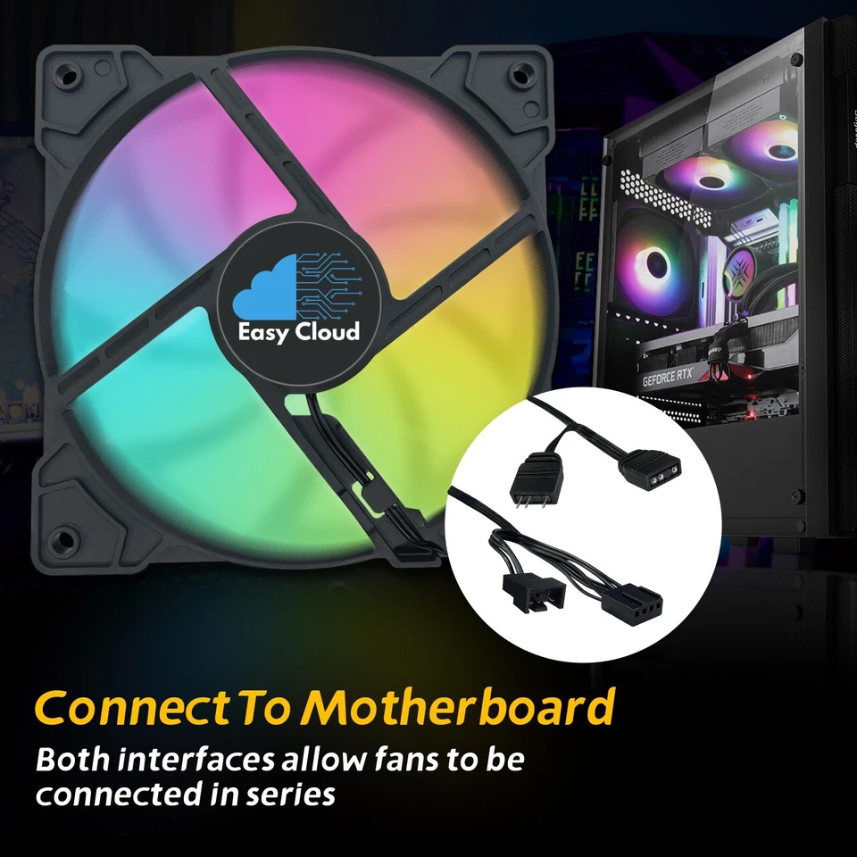 Paquete de 15 ventiladores ARGB de 120 mm de hasta 1600 RPM estuche de computadora color 4 PIN PWM ventilador de PC para juegos Foto 3 de 4