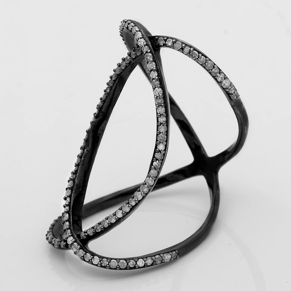 Anillo enchapado en oro negro dedo largo diamante 0,9 quilates plata 925 para regalo de graduación Foto 4 de 4