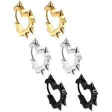 Punk Spike Rivet Studded Heart Earrings Stainless Steel Hoop Hinged Studs Unisex