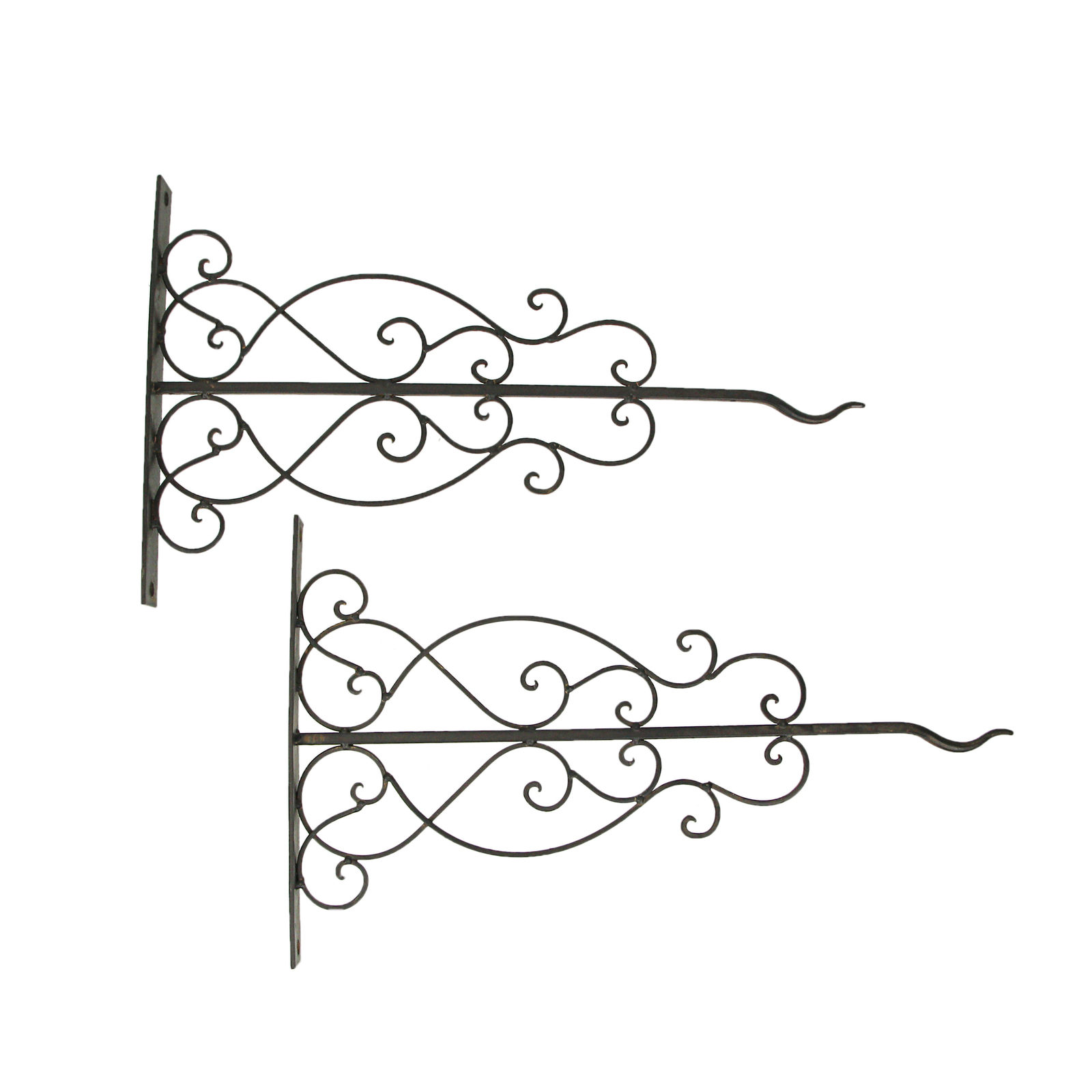 Set of 2 Metal Scroll Plant Hanging Wall Brackets Flower Pot Display