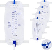 5 Pack 1000Ml Leg Bag Urinary Drainage Bag with anti Reflux Valve, 33.8Oz Large