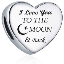 """I Love You to the Moon & Back"" Heart Charm for Bracelet"