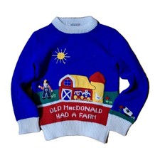 Vintage Harlequin 90s Embroidered Knit Sweater Size 6 Old MacDonald Had A Farm