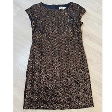 Eliza J Sequined Black Bronze Cap Sleeve Sheath Dress Size 10