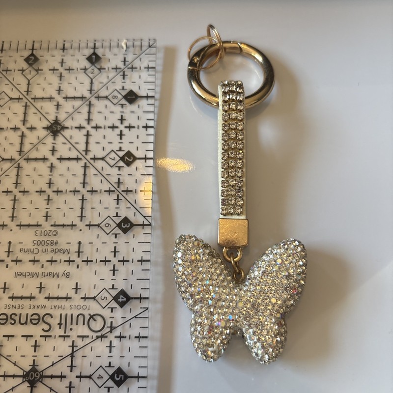 Crystal Rhinestone Butterfly Keychain for Car Keys, Cute Bling Key Ring: White