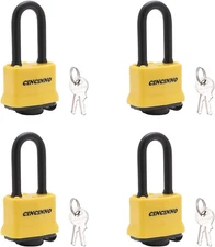 4 Pack Heavy Duty Covered Laminated Steel Padlocks Keyed Alike, Weather proof