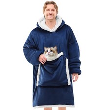 Navy Wearable Blanket Hoodie,Oversized Cat Lovers Sweatshirt Blanket for Adul...