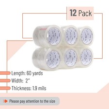 12 Pack Packing Tape 2 Inch Wide 60 Yards, Clear Heavy Duty For Shipping