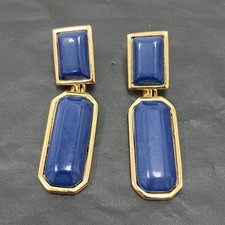 Orecchini pendenti vintage design Givenchy blu scuro pendenti rettangolari tono oro