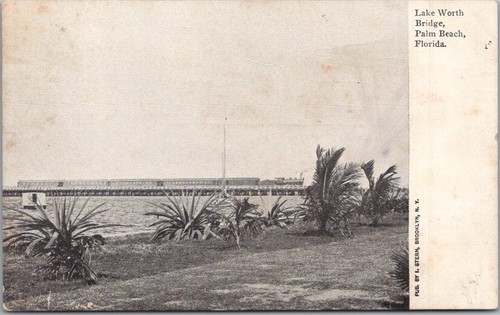 c1900s PALM BEACH, Florida Postcard "Lake Worth Bridge" Palms / Panorama View
