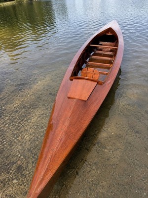 Paddelboot Holz Mahagoni mit Paddel Holzboot 1960er Jahre