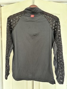 Kastel Denmark Women's 1/4 Zip Top Sun Shirt Black with Lace Detail