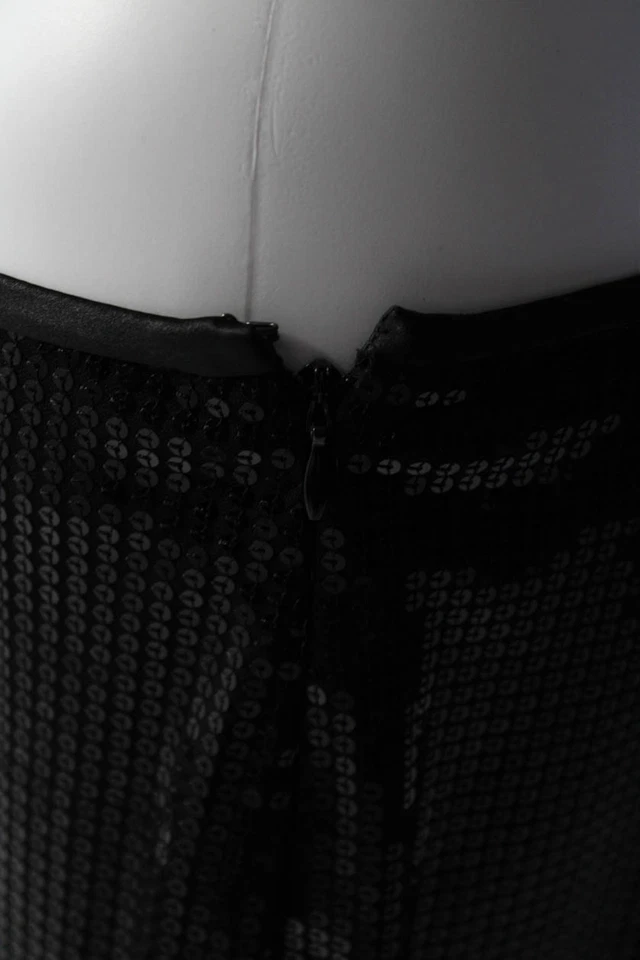 Pantalones Chetta B para mujer lentejuelas frente plano tiro medio cremallera lateral pantalones negros talla 4 Foto 3 de 4