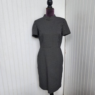 J Crew Short Sleeved Sheath Dress Black White Gold Dots Lined Turtle Neck  Sz 4 | eBay