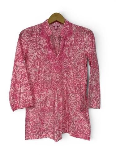 LILLY PULITZER Beaded Embroidered Sarasota Cotton Tunic Top Size Medium