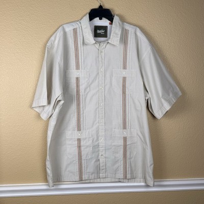 Howler Bros Guayabera Shirt Mens Large Beige Button Up Cotton Blend 2XL