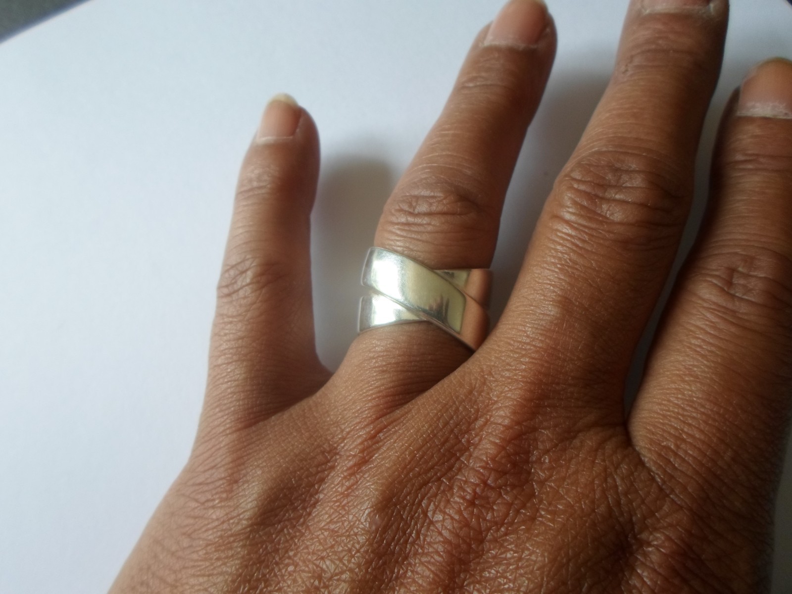 solid silver ring, crossed, openwork, size 56/57 - image 2