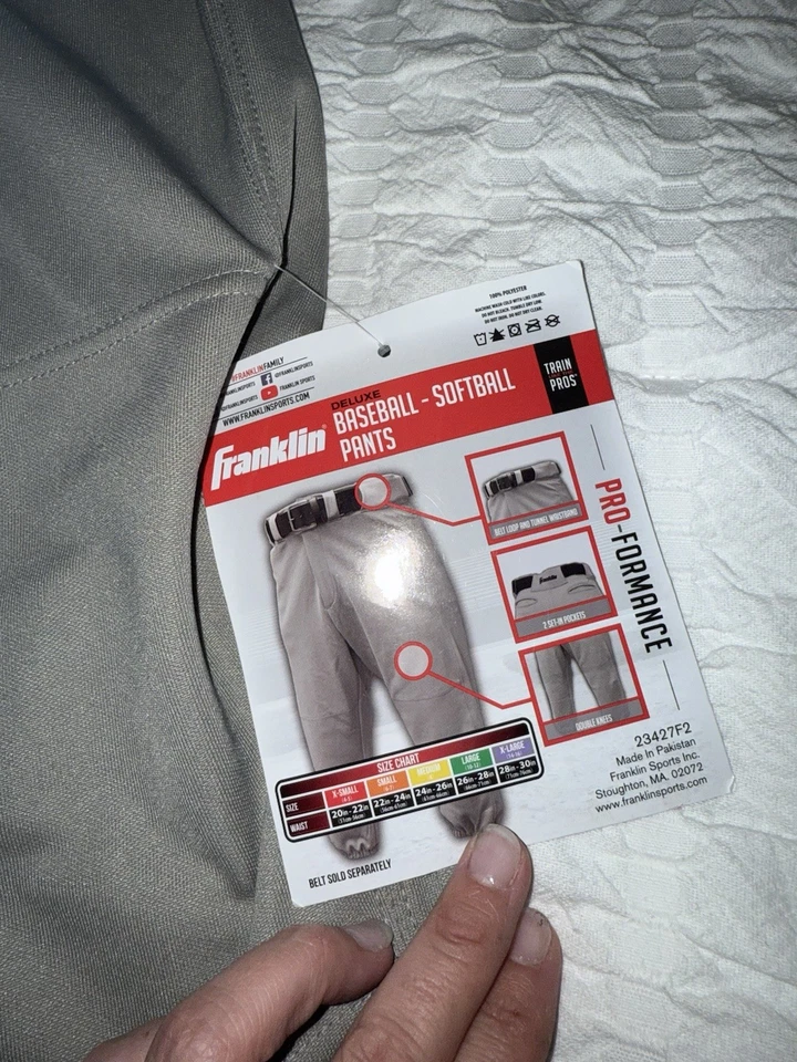 Pantalones de béisbol Franklin Deluxe juveniles softbol nuevos grises medianos pantalones juveniles nuevos con etiquetas Foto 2 de 4