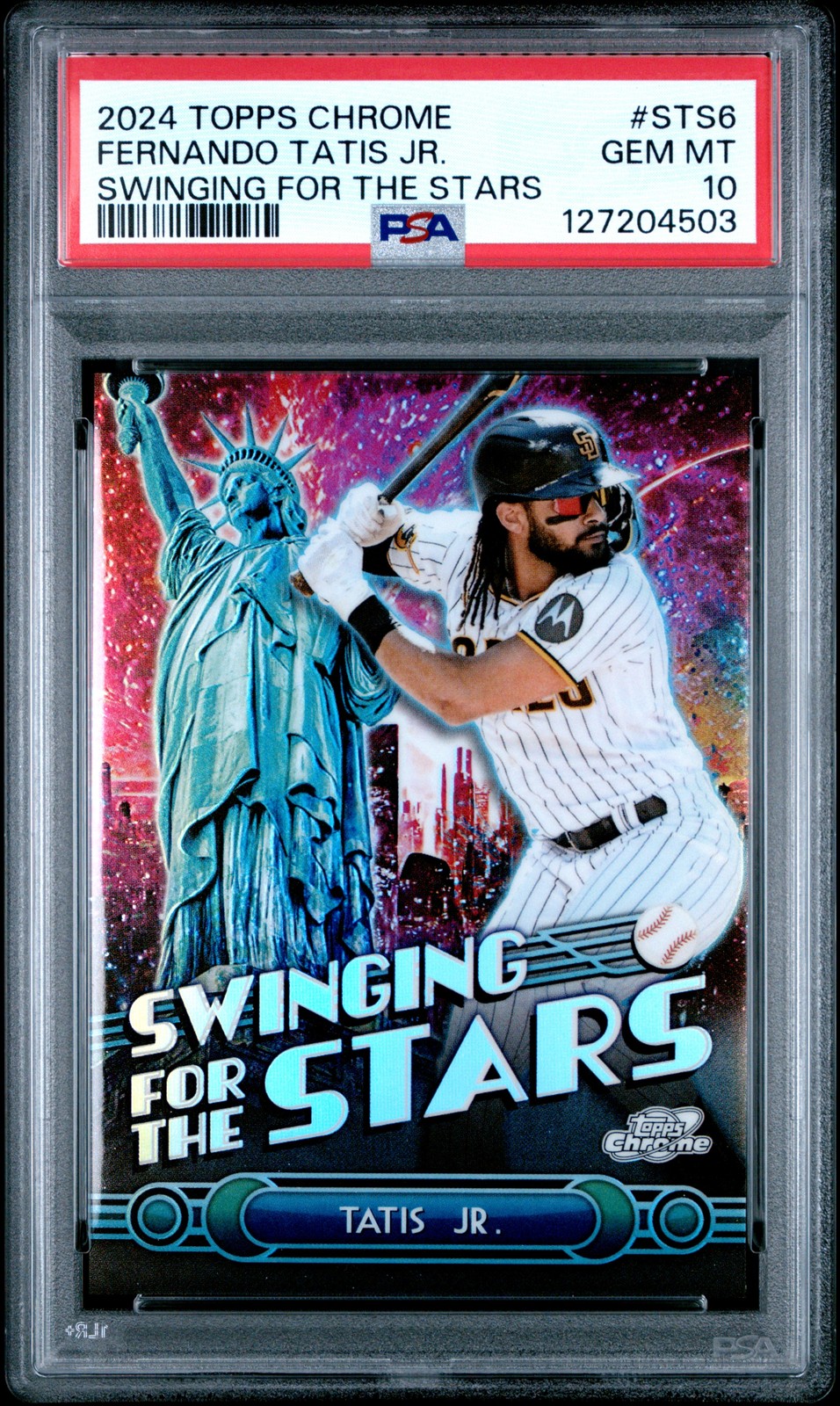 2024 TOPPS CHROME SWINGING FOR THE STARS #STS6 FERNANDO TATIS JR. PSA 10 view 1