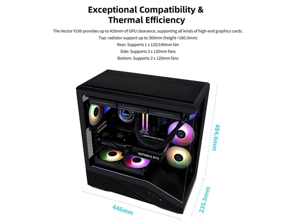 Lian Li V100 ATX Mid-Tower PC Case, LED RGB Strip, Display Platform Design with - Image 2 of 4