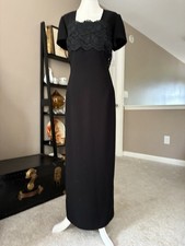 Vintage Donna Morgan Black Lace Sequin Evening Gown 12 Button Back Formal