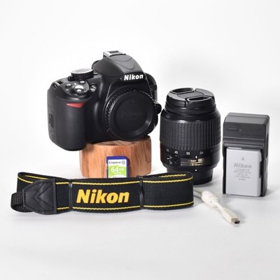 Nikon D3100 Digital SLR Camera 14.2MP 18-55mm Lens HD Video 3837 Clicks 64GB SD