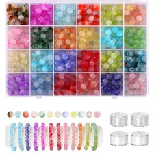 408 Pcs 8mm Glass Beads for Jewelry Making, 24 Colors Crystal Beads Bracelet ...
