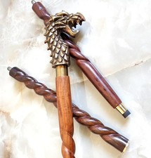 Antique Brass Dragon Head Handle Victorian Wooden Walking Stick Cane Gift
