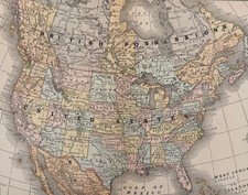 UNITED STATES OF AMERICA 1884 Map. Rand, McNally  Co. 13 x 10" VG-F
