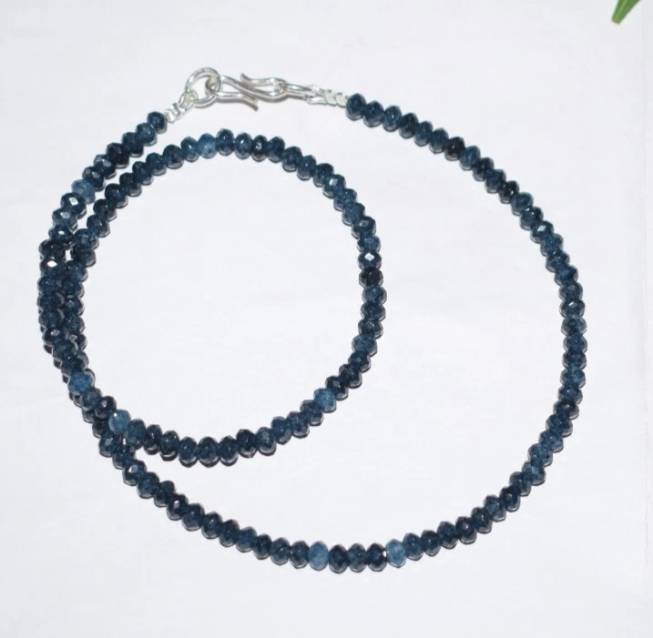 蓝色蓝宝石染色宝石 4 毫米珠 925 纯银 12-50 英寸弦项链 — 第 3/4 张图片