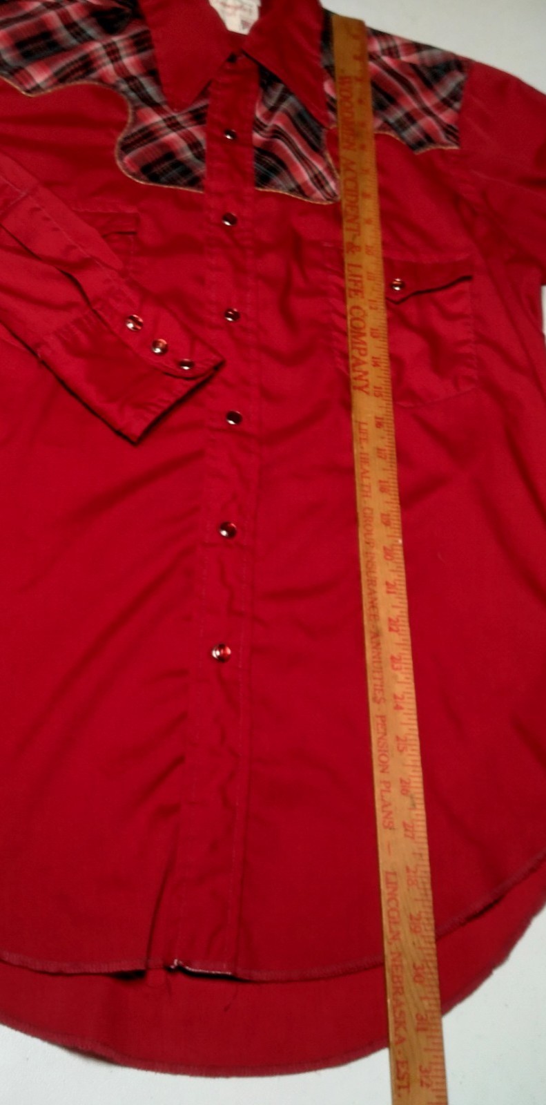 Vintage Wrangler Western Shirt Longtails Plaid Yoke Ranch Rodeo Snap Red Rodeo thumbnail 9