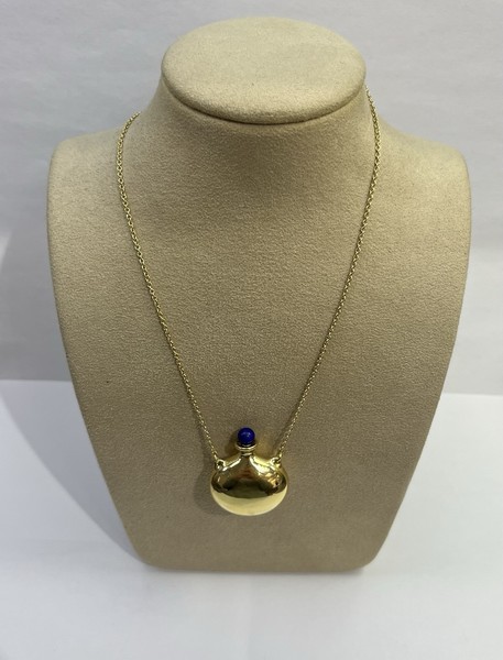 Tiffany & Co. Elsa Peretti 18K Gold Perfume Bottle Necklace with Lapis Lazuli