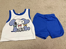 Peanuts Snoopy Tank Top 2 Piece Shorts Set 18 Months Vintage 90  s