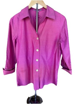Foxcroft Women's Top Blouse Size 10 Solid Pink 3/4 Sleeve Non Iron Fitted