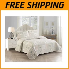 Grey Angel and Pink Floral Patchwork Quilt Set