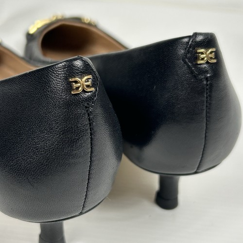 Black Leather Horsebit Pumps Sz 7.5 Sam Edelman Pointed Kitten 1.5” Heel Women’s - Picture 6 of 13