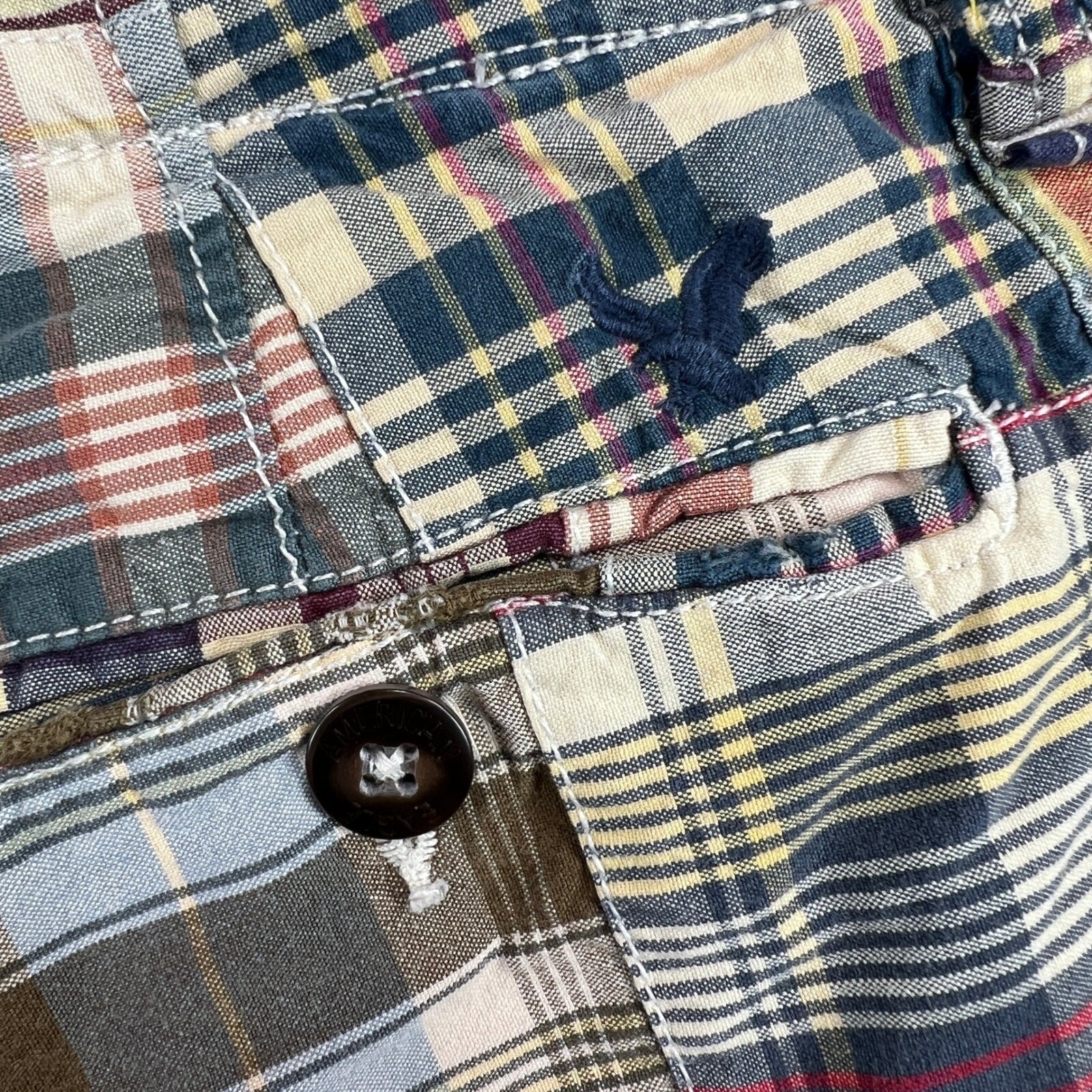 American Eagle Indian Madras Patchwork Plaid Shor… - image 8