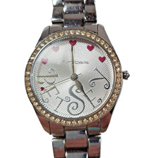 Betsey Johnson Women's 7.5" Silvertone Heart Watch New Battery