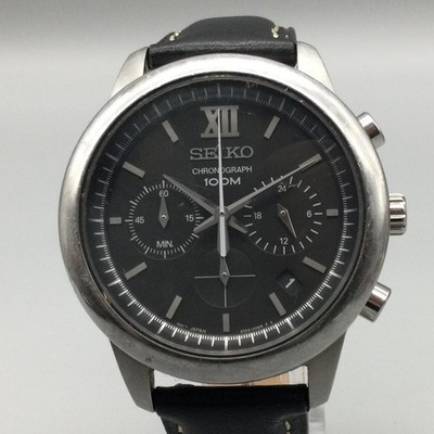 Seiko Mens Watch 42mm Black Dial Chronograph Date 6T63-00N0