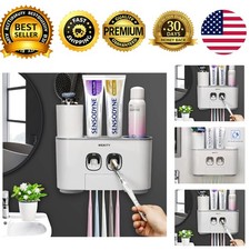 Toothbrush Holder Wall Mounted Toothpaste Dispenser Multi Function