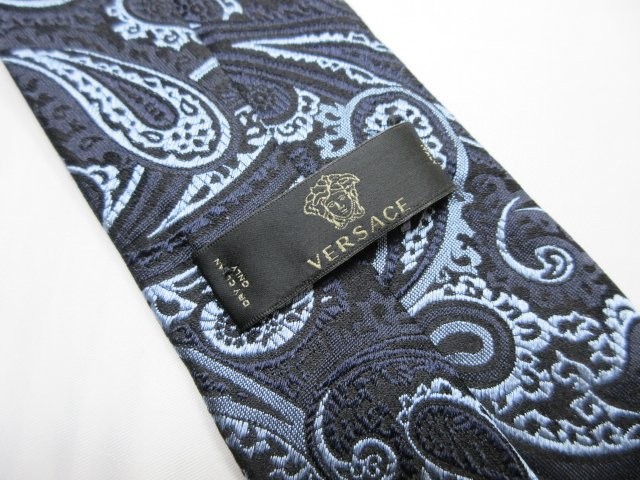 VERSACE Men's Tie Silk Black And Light Blue Italy thumbnail 2